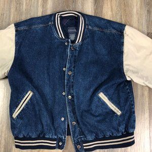 Vtg 90s Basic Editions Retro Denim Varsity Jacket